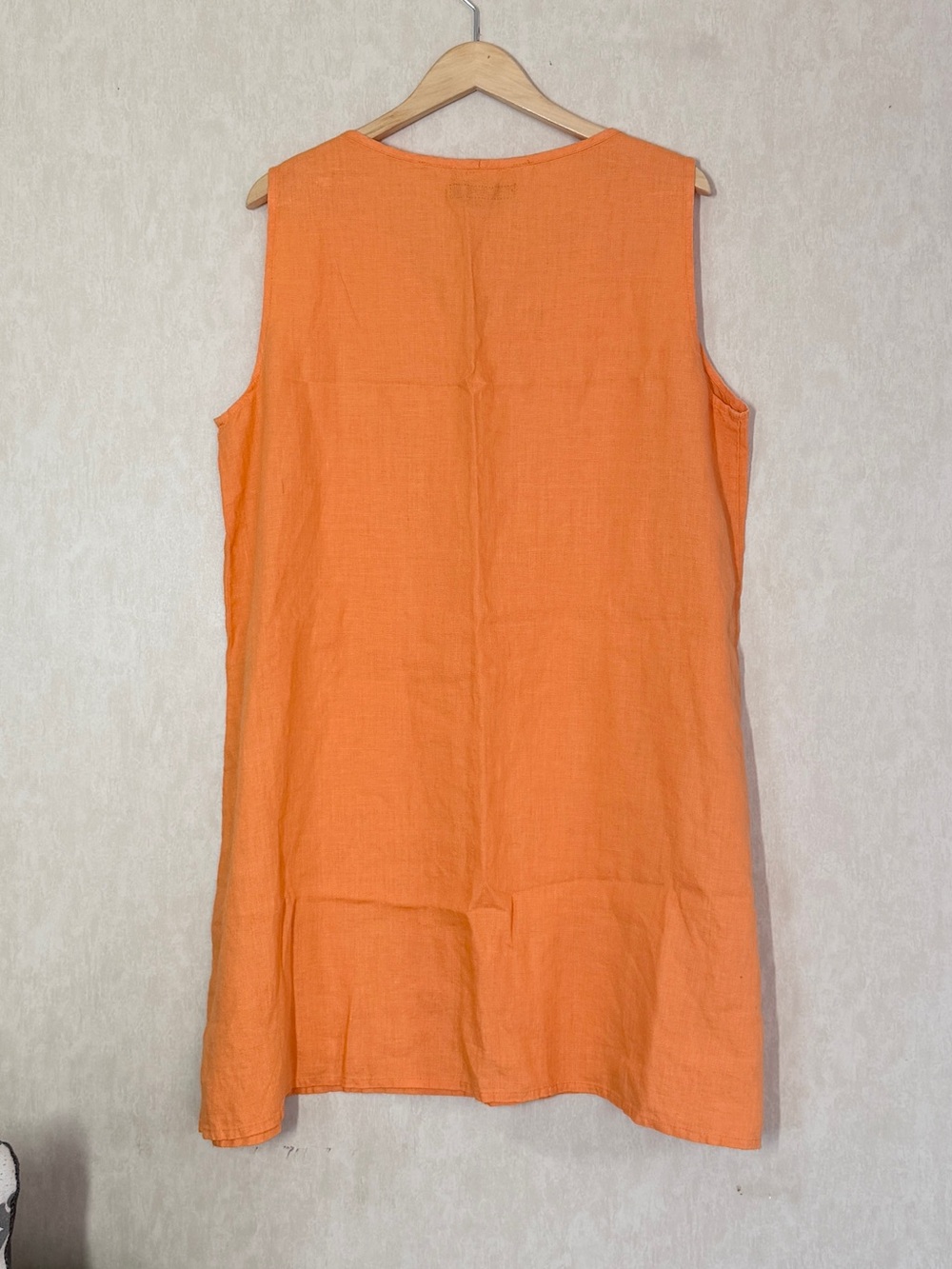 FLAX Women’s 100% Linen Sleeveless A-Line Dress Lagenlook in Apricot Orange L - Picture 6 of 12